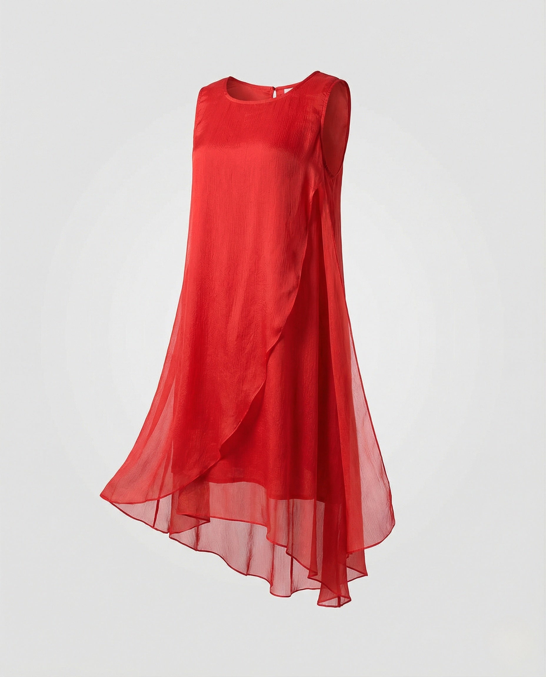 Women's Sleeveless Silk Layered Dress Asymmetrical