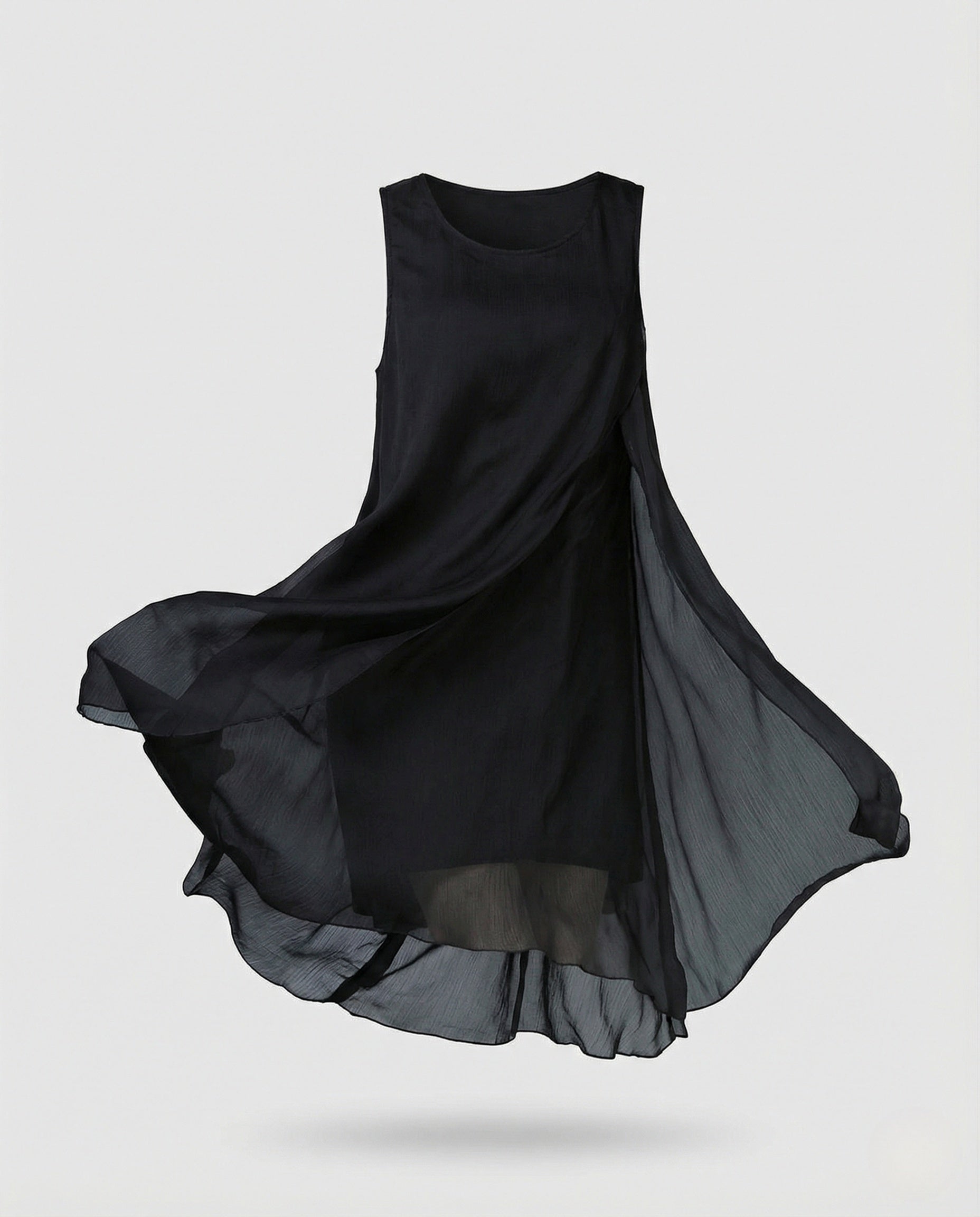 Women's Sleeveless Silk Layered Dress Asymmetrical