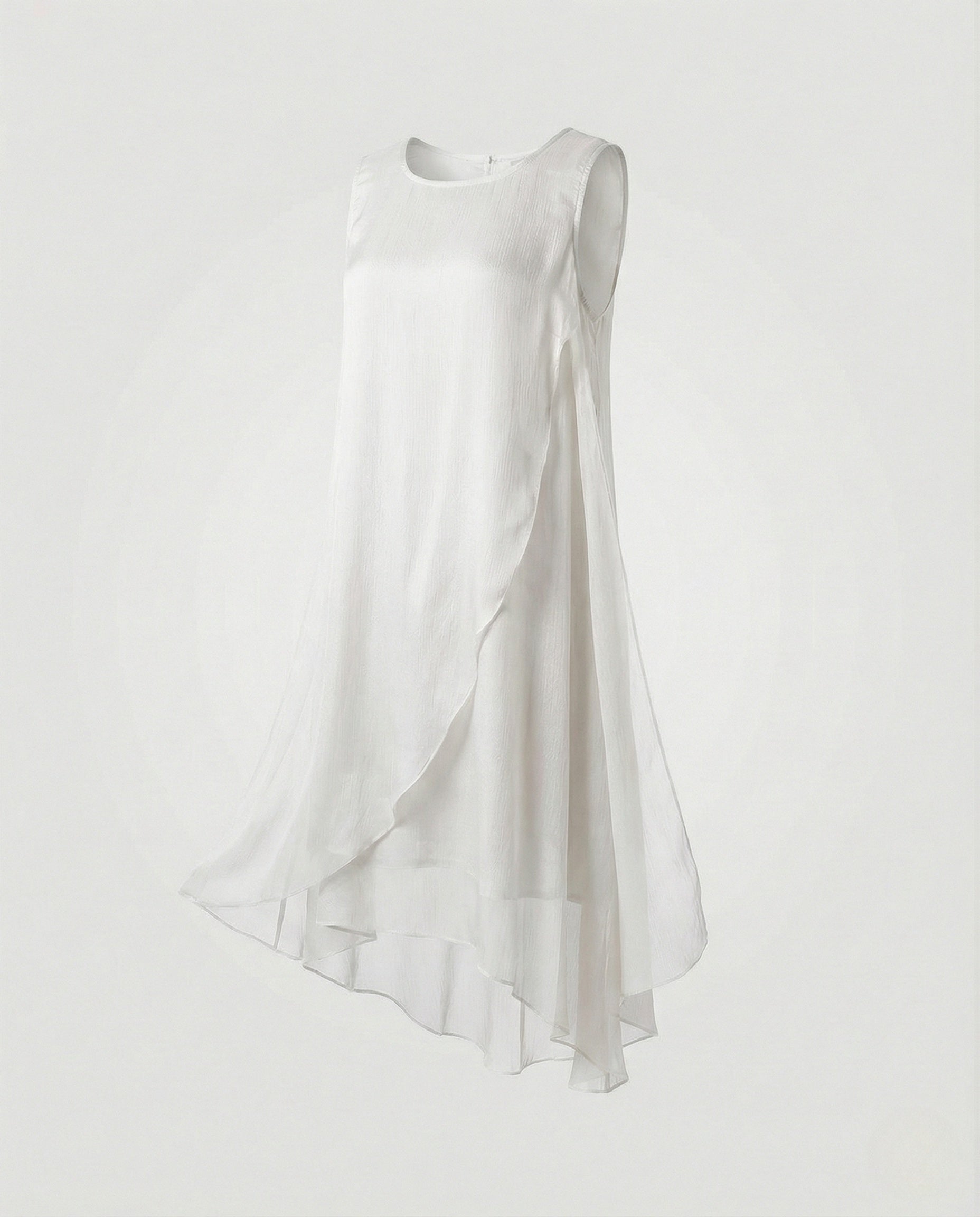 Women's Sleeveless Silk Layered Dress Asymmetrical