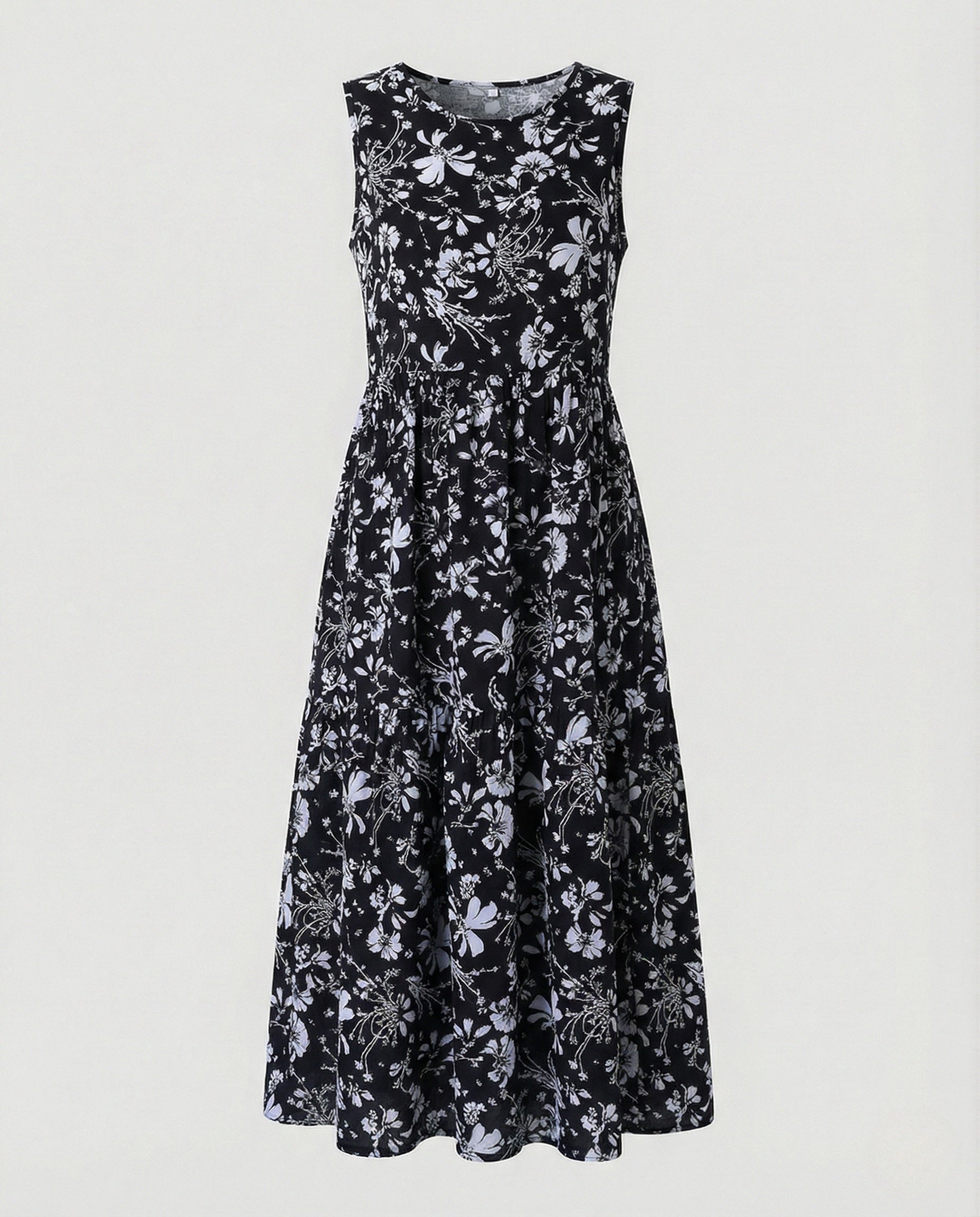 Women's Sleeveless Maxi Tiered Dress with Print