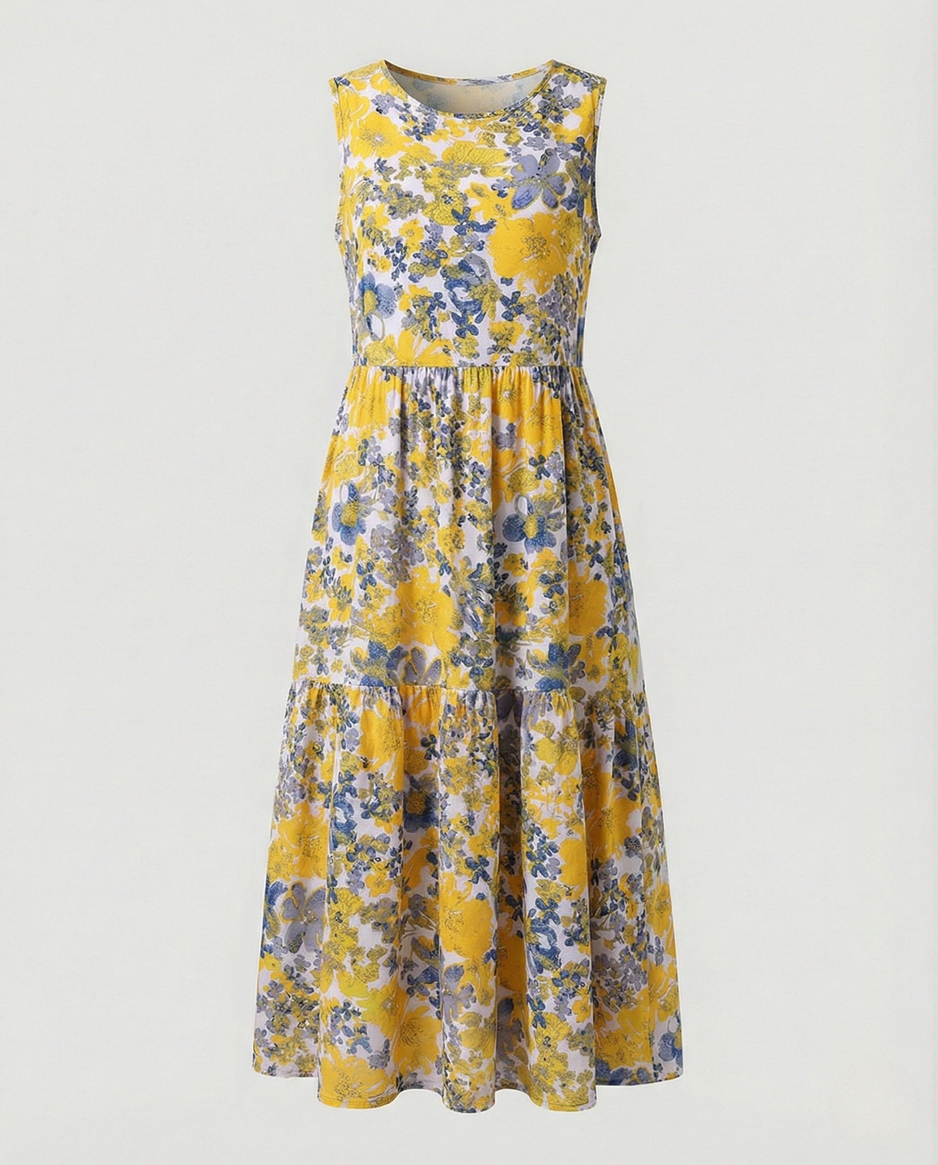 Women's Sleeveless Maxi Tiered Dress with Print