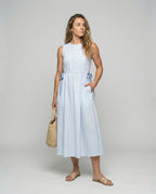 Women's Sleeveless A-Line Midi Dress with Drawstring - Front View