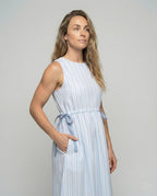 Women's Sleeveless A-Line Midi Dress with Drawstring - Upper Body View