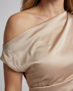 Women's Asymmetrical Evening Dress with One Shoulder - Close-Up Detail