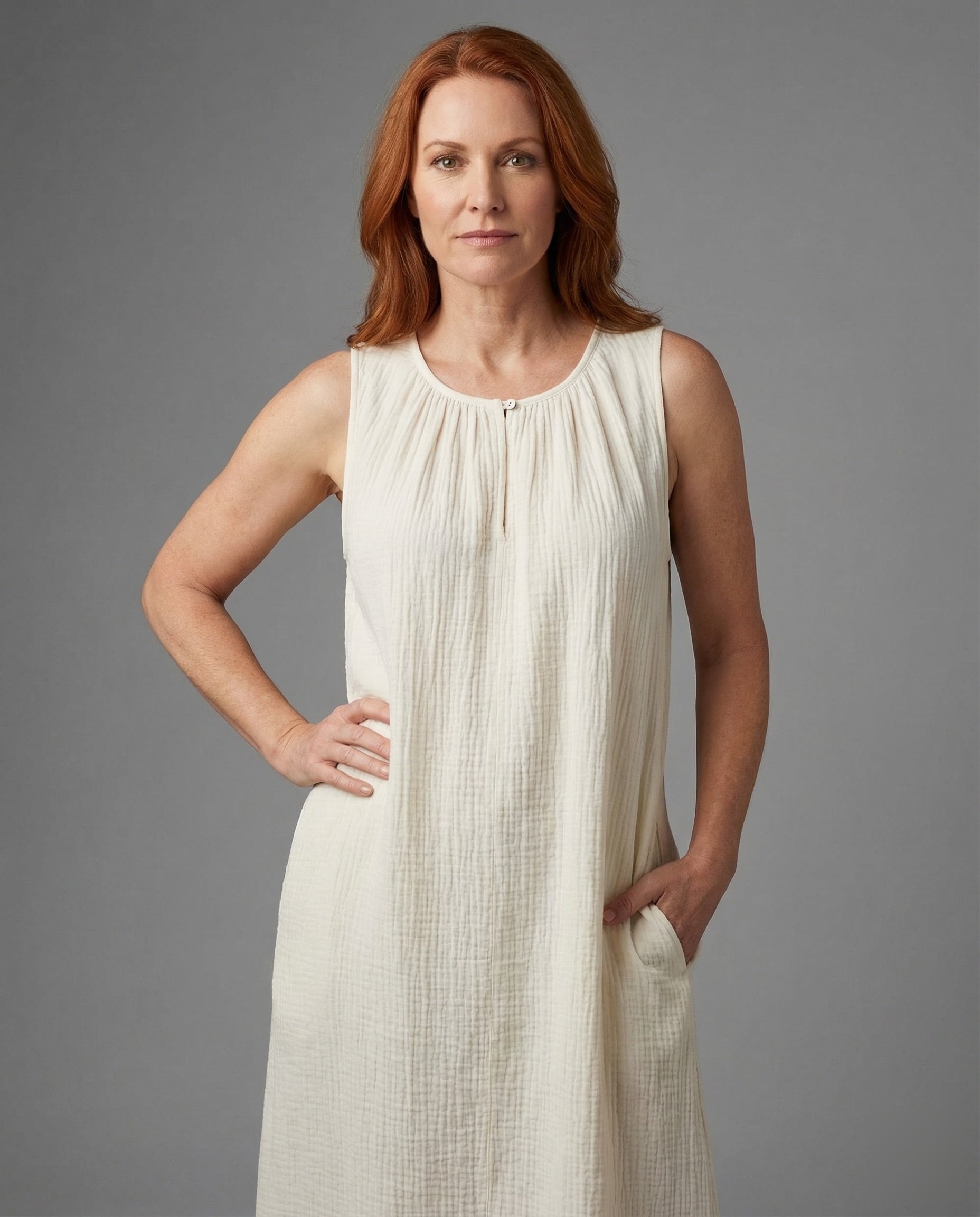 Women's Crinkled Floor-Length Maxi Dress - Upper Body View