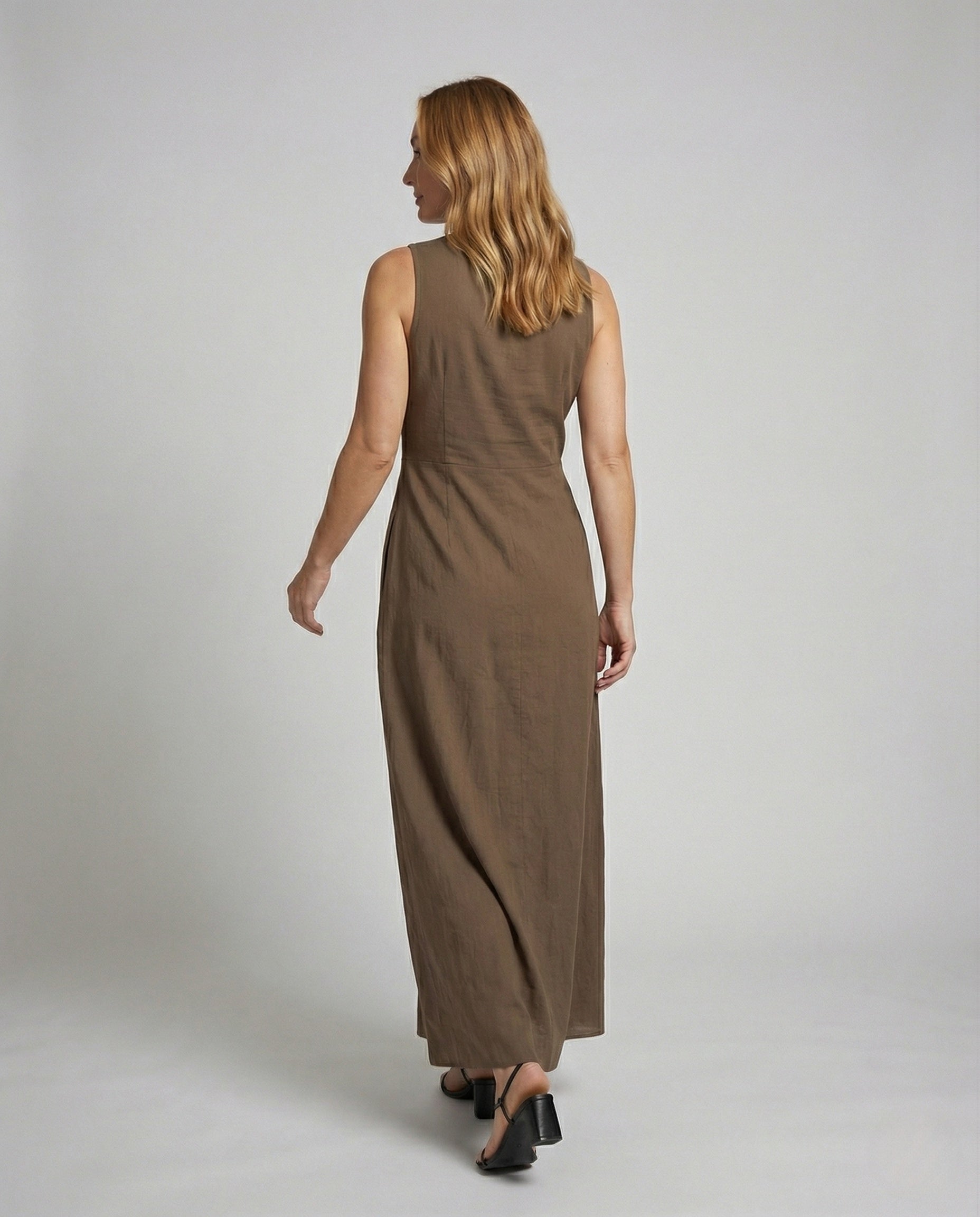 Women's Long Maxi Dress with Knot Detail - Back View
