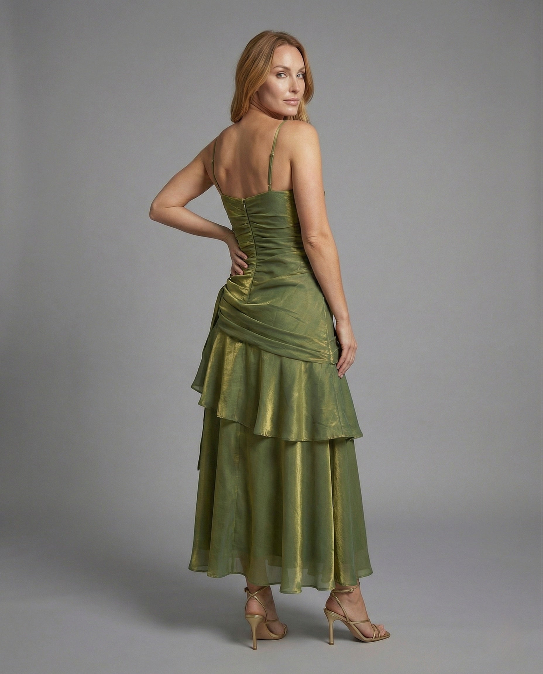 Women's Satin Evening Dress with Heart Neckline - Back View