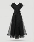 Women's Tulle Evening Dress with V-Neck