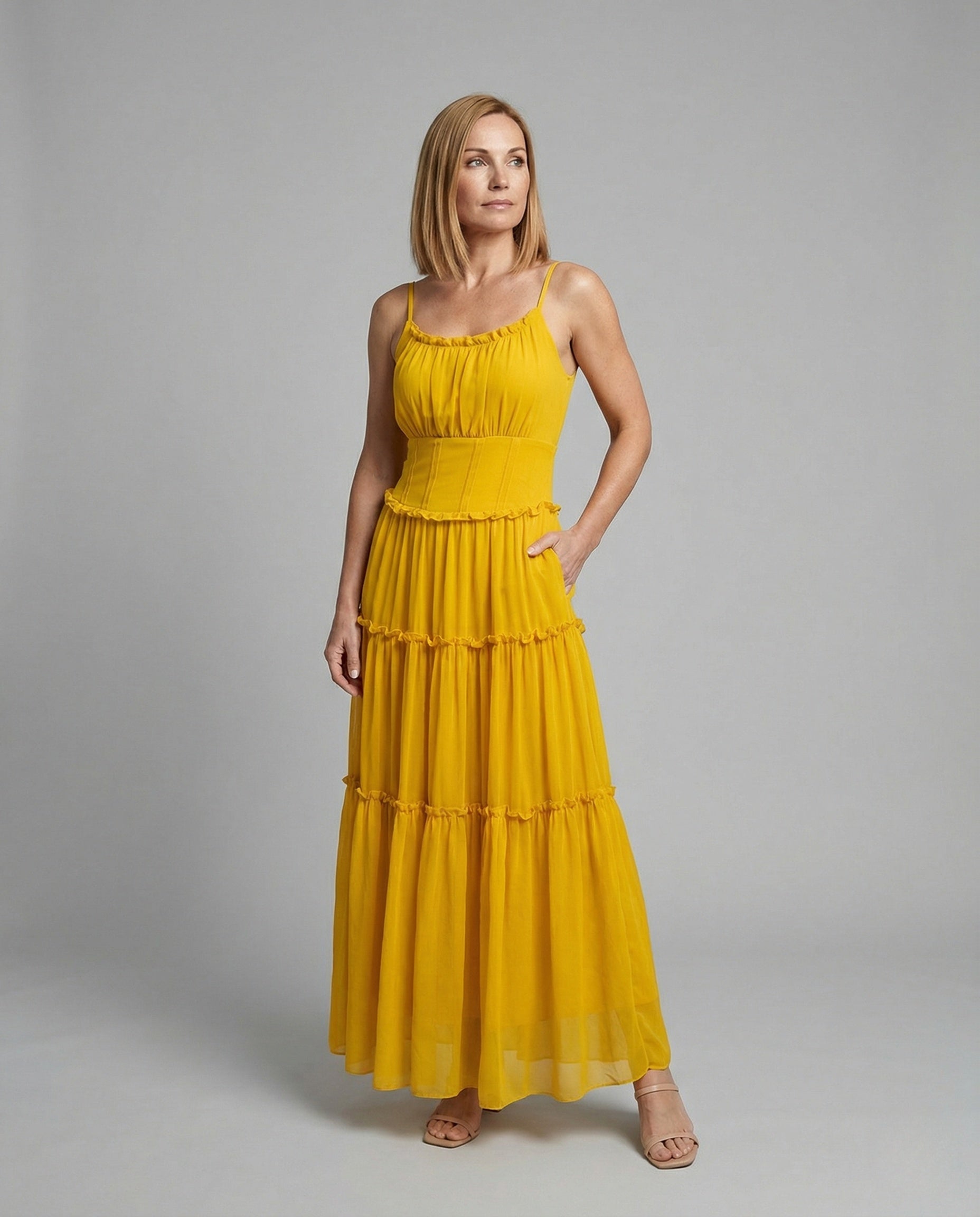 Women's Boho Maxi Dress with Flounce Skirt - Front View