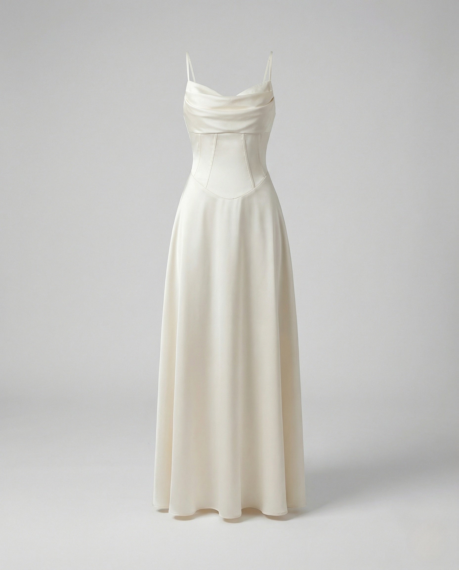 Women's Satin Maxi Dress with Draped Neckline