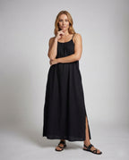 Women's Pleated Maxi Dress with Thin Straps - Front View