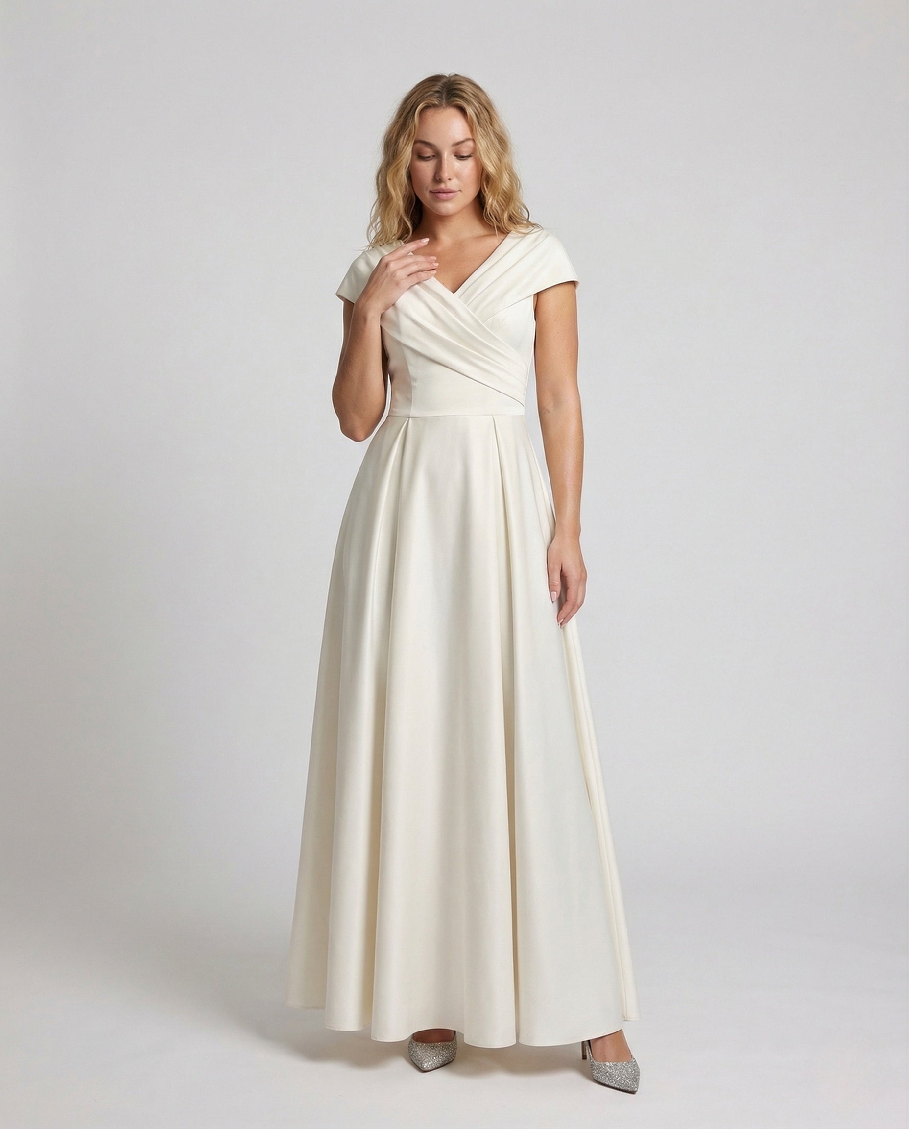 Women's Evening Dress with Cape Sleeves - Front View