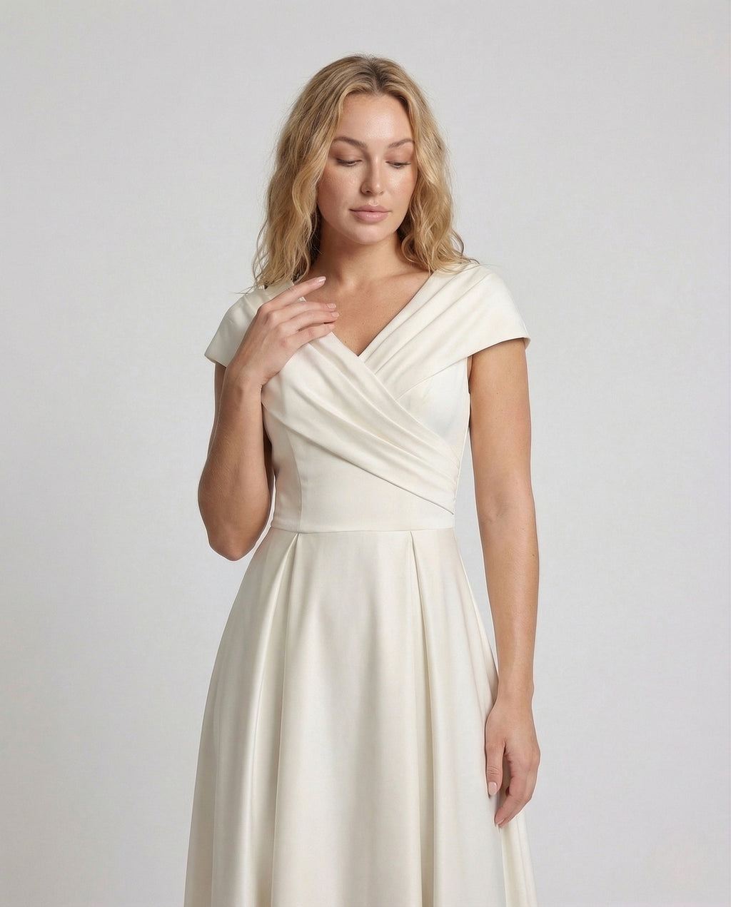 Women's Evening Dress with Cape Sleeves - Upper Body View
