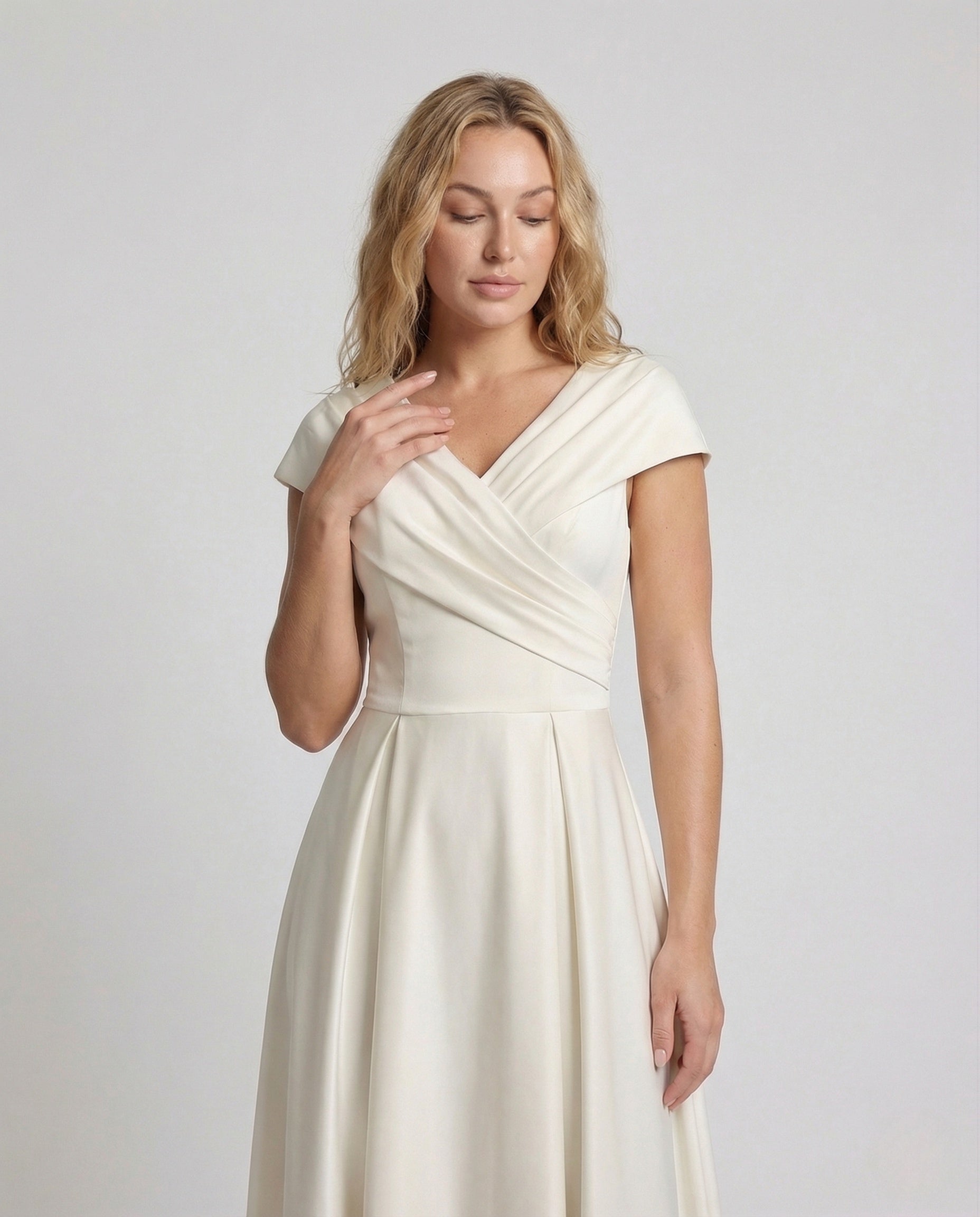 Women's Evening Dress with Cape Sleeves - Upper Body View