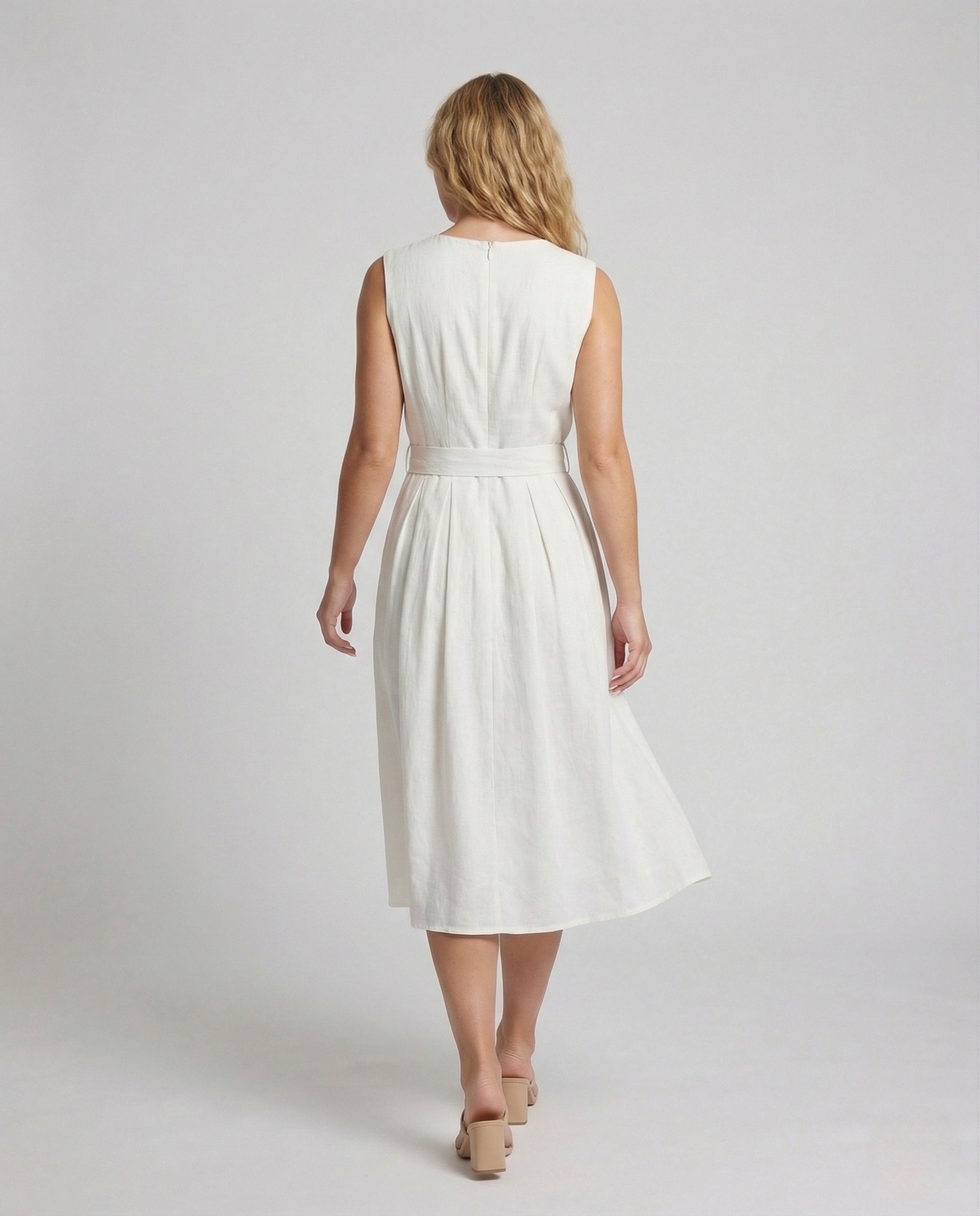 Women's Elegant Sleeveless Maxi Dress with Belt - Back View
