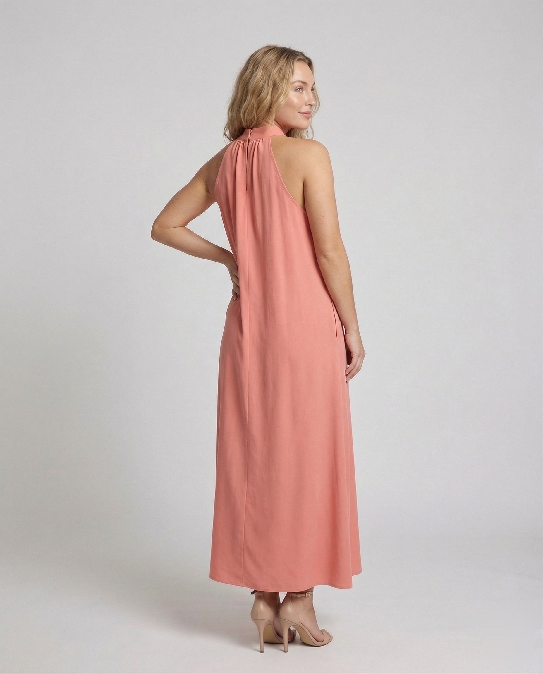 Women's Halter Maxi Dress in A-Line - Back View