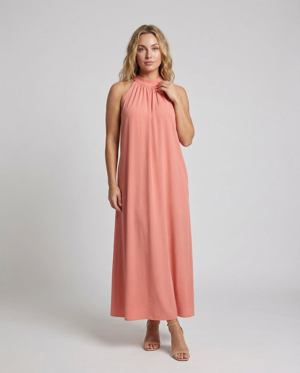 Women's Halter Maxi Dress in A-Line - Front View