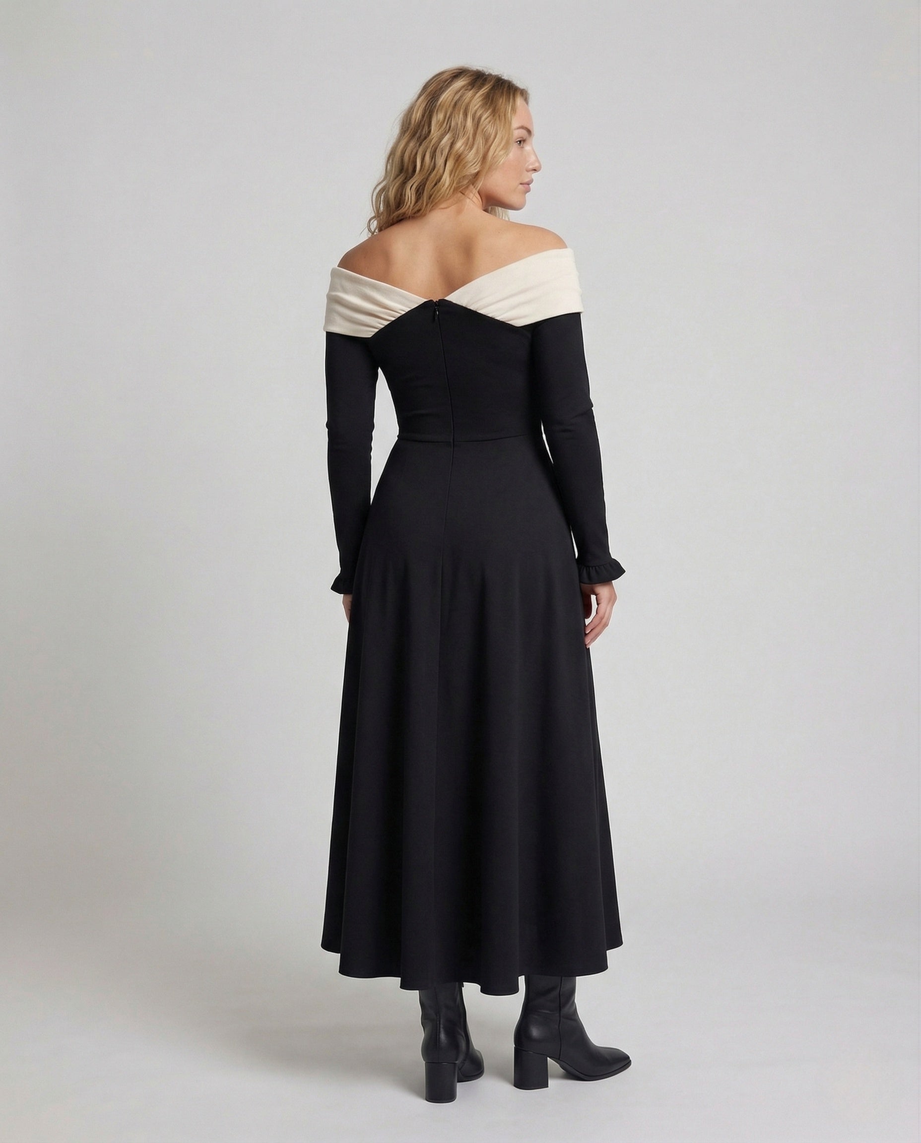 Women's Long Sleeve Evening Dress with Wrap Neckline - Back View