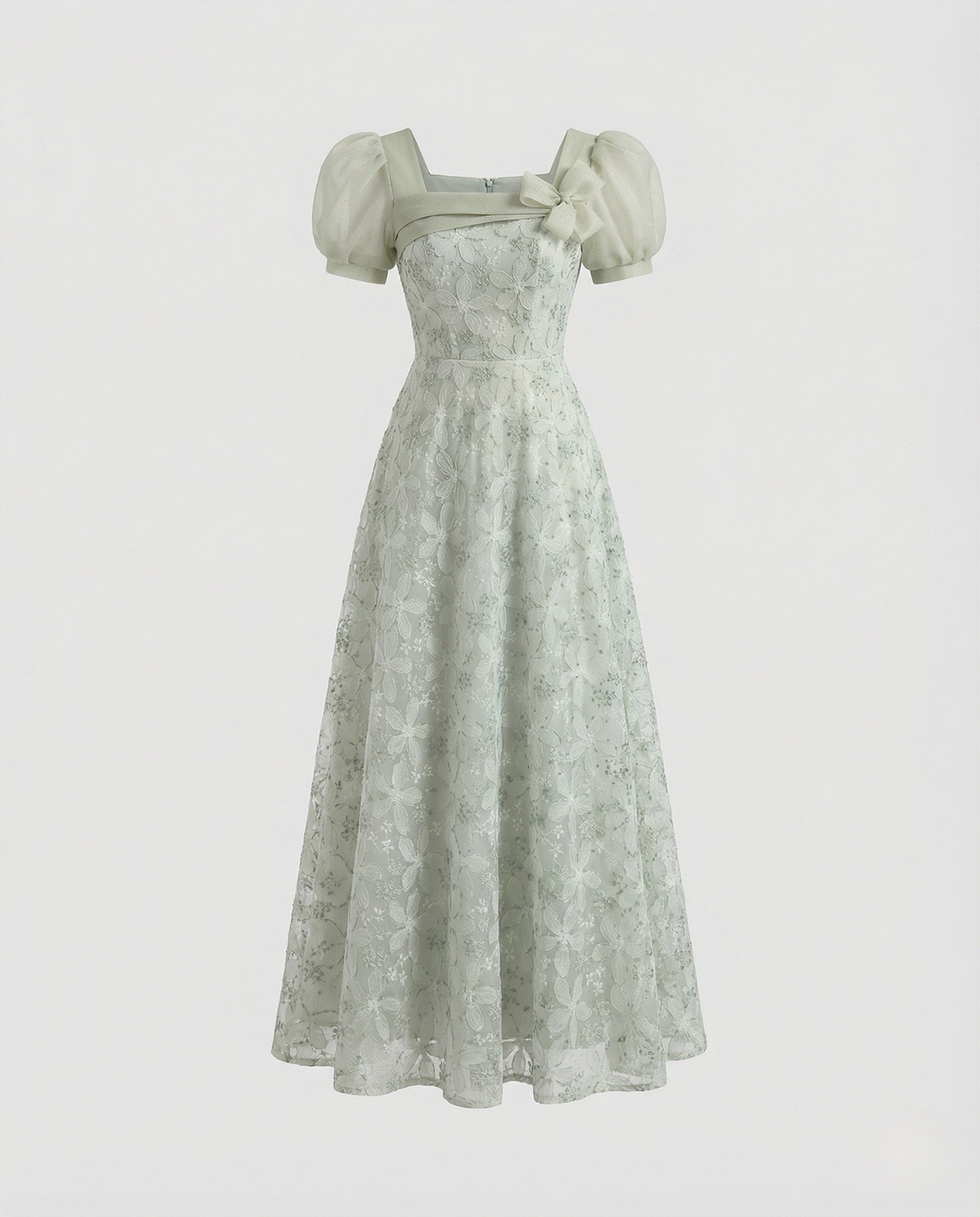 Women's Lace Evening Dress with Puff Sleeves