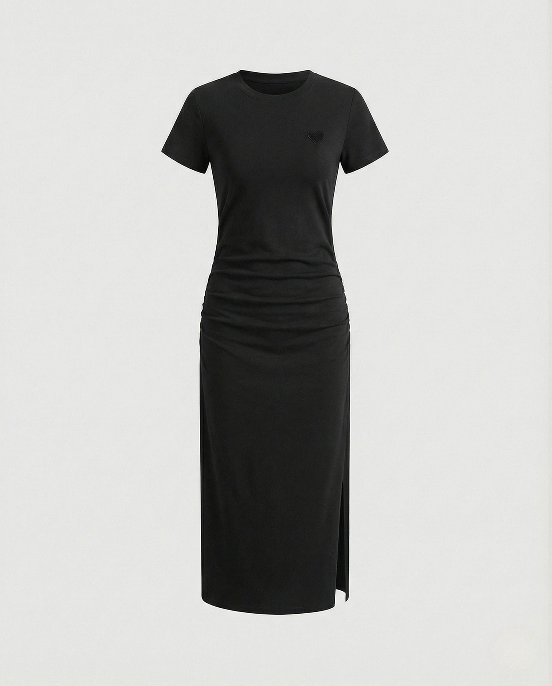 Women's Ribbed Midi Dress with Heart Appliqué
