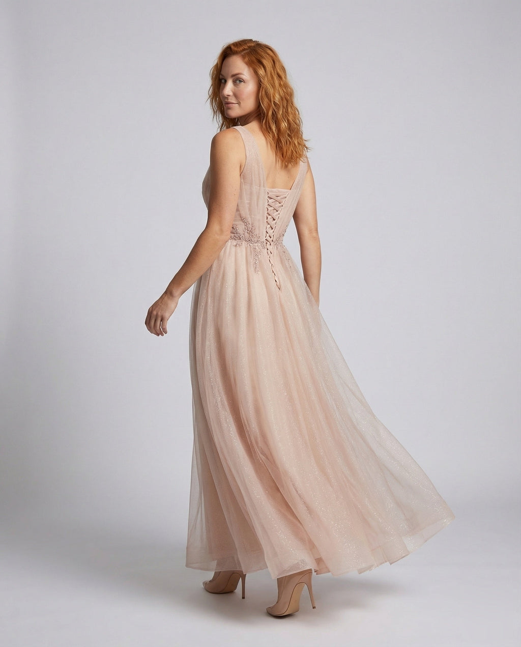 Women's Tulle Evening Dress with Sequins - Back View