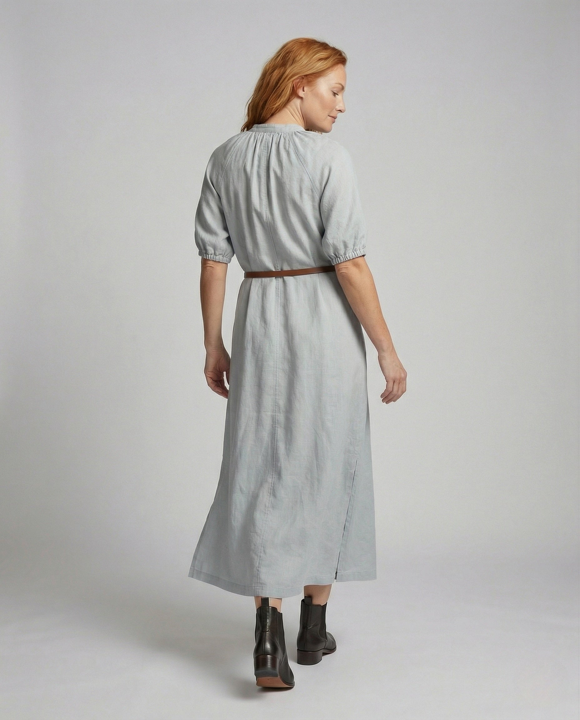 Women's Maxi Shirt Dress with Tie Belt - Back View