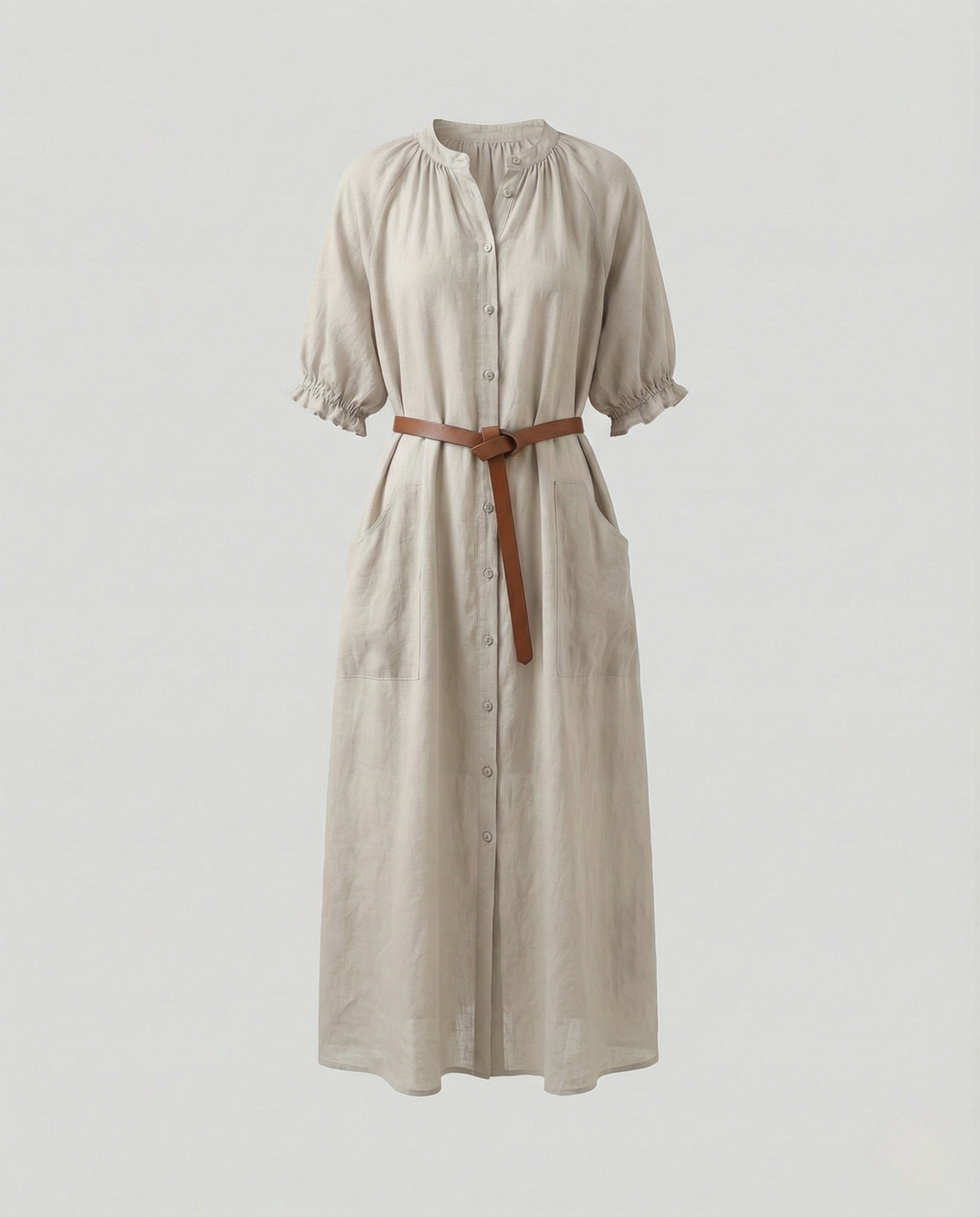 Women's Maxi Shirt Dress with Tie Belt