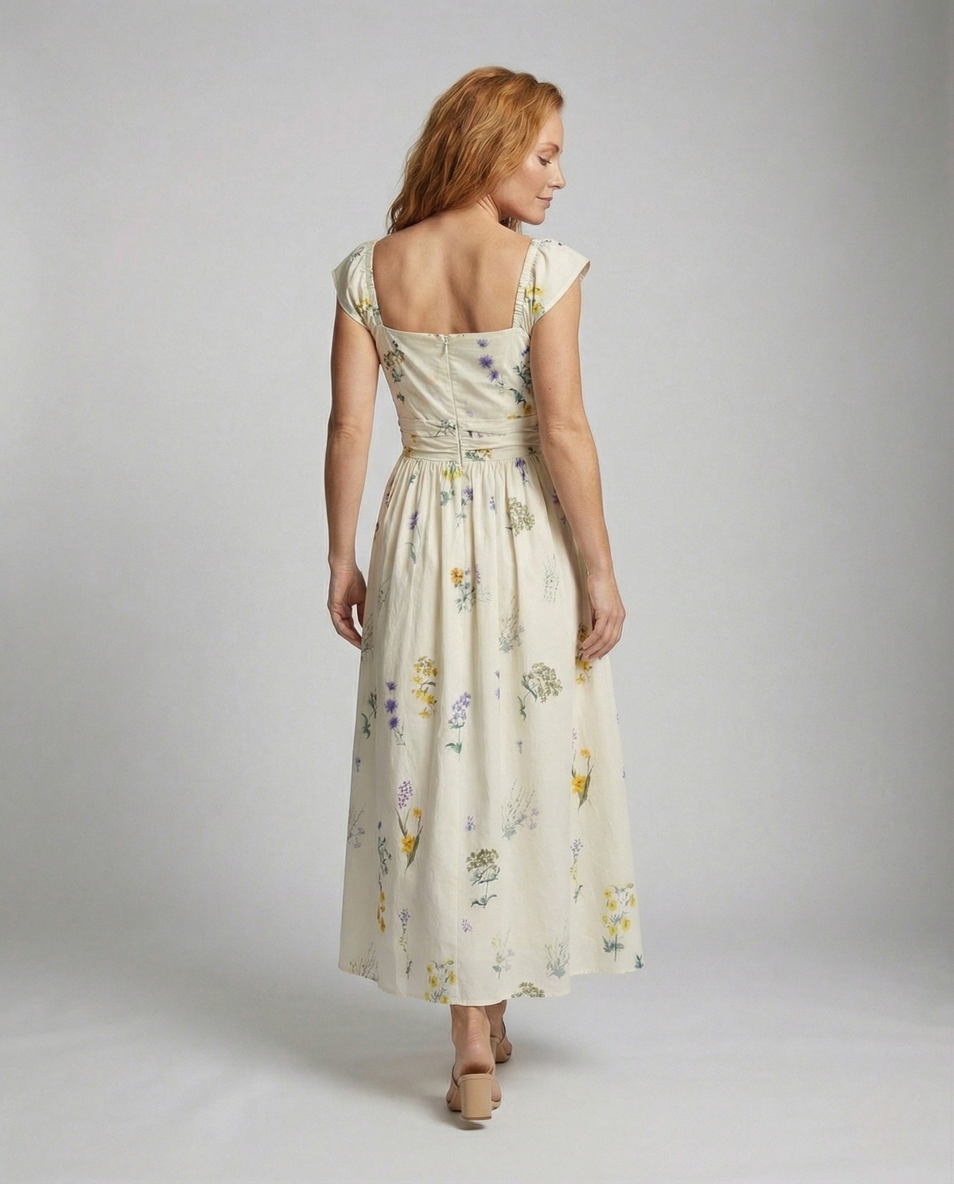 Women's Floral Summer Maxi Dress with Corset - Back View