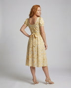 Women's Flowered Midi Dress with Puff Sleeves - Back View