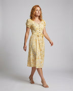 Women's Flowered Midi Dress with Puff Sleeves - Front View