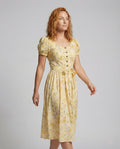 Women's Flowered Midi Dress with Puff Sleeves - Upper Body View