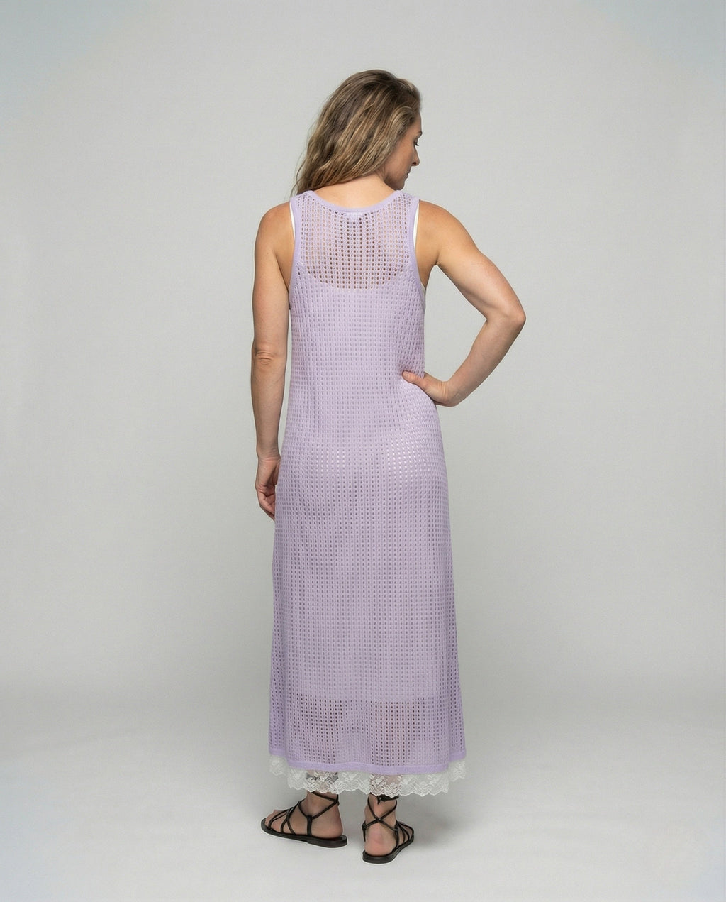 Women's Crocheted Maxi Dress in A-Line - Back View