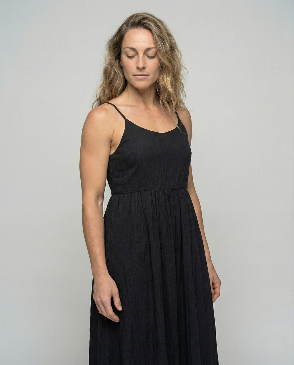 Women's Crinkled Viscose Strap Dress - Upper Body View