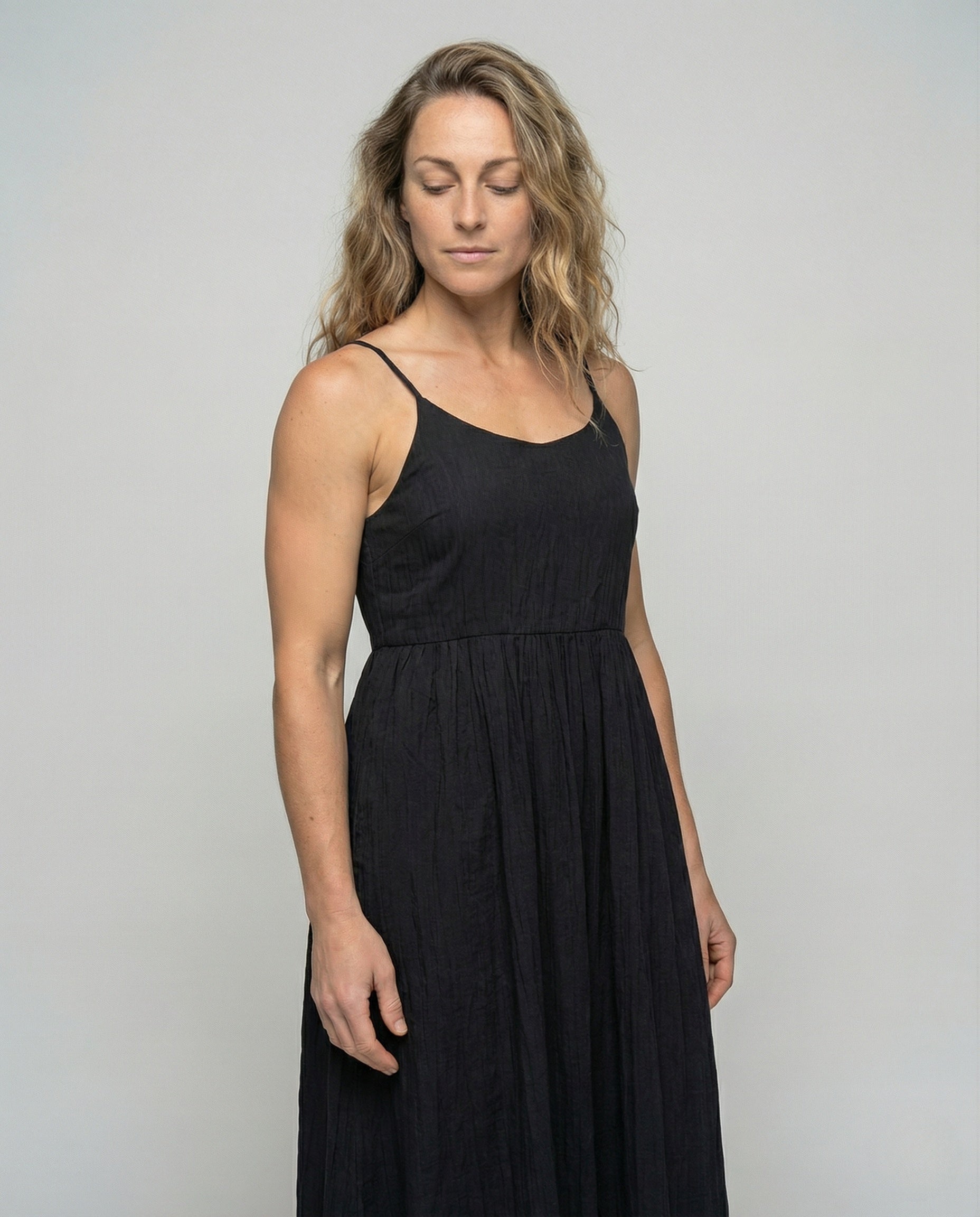 Women's Crinkled Viscose Strap Dress - Upper Body View