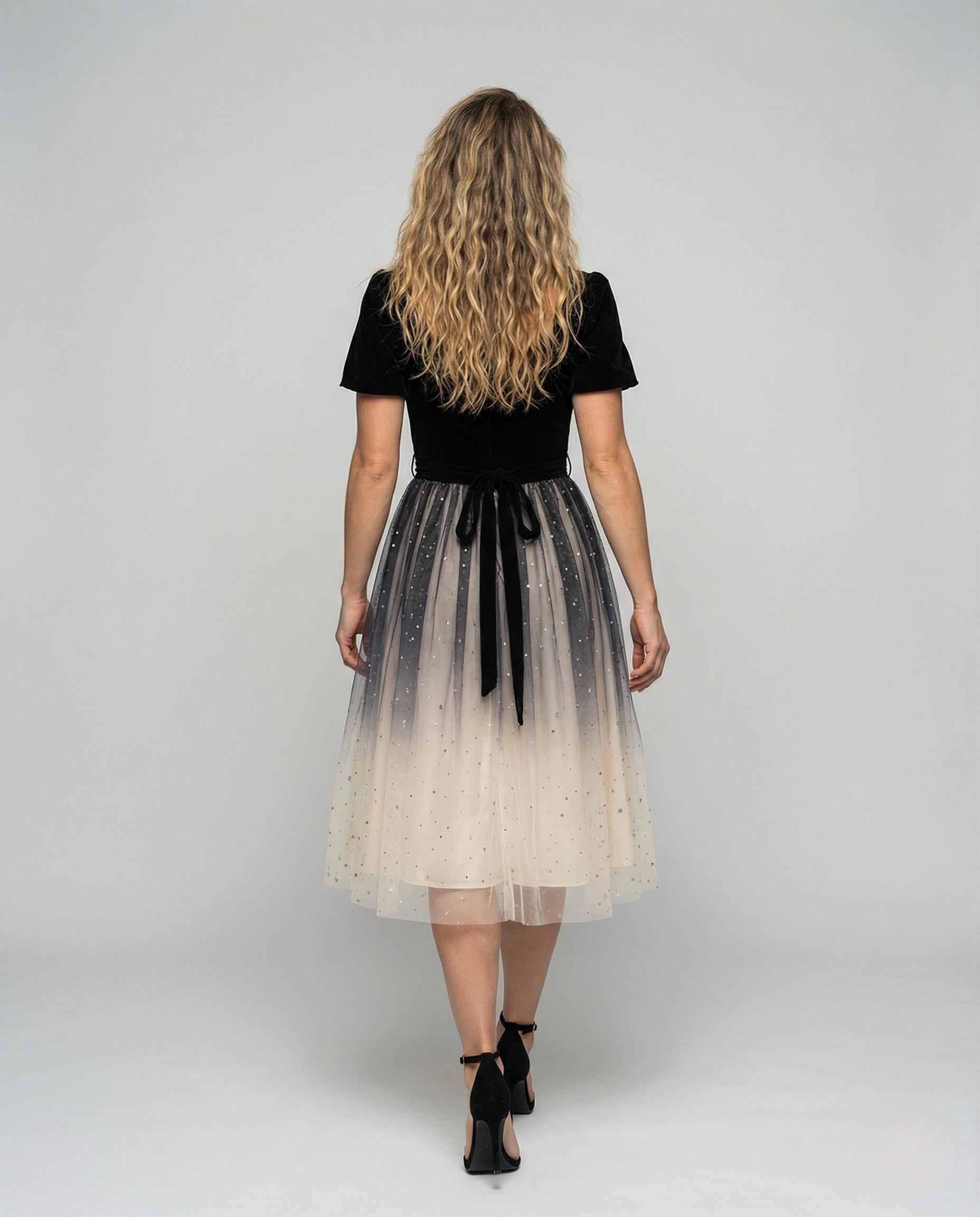 Women's Ball Gown with Velvet Top and Tulle Skirt - Back View