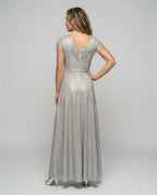 Women's Glittering Evening Dress with Fringe Sleeves - Back View