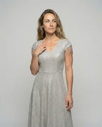 Women's Glittering Evening Dress with Fringe Sleeves - Upper Body View