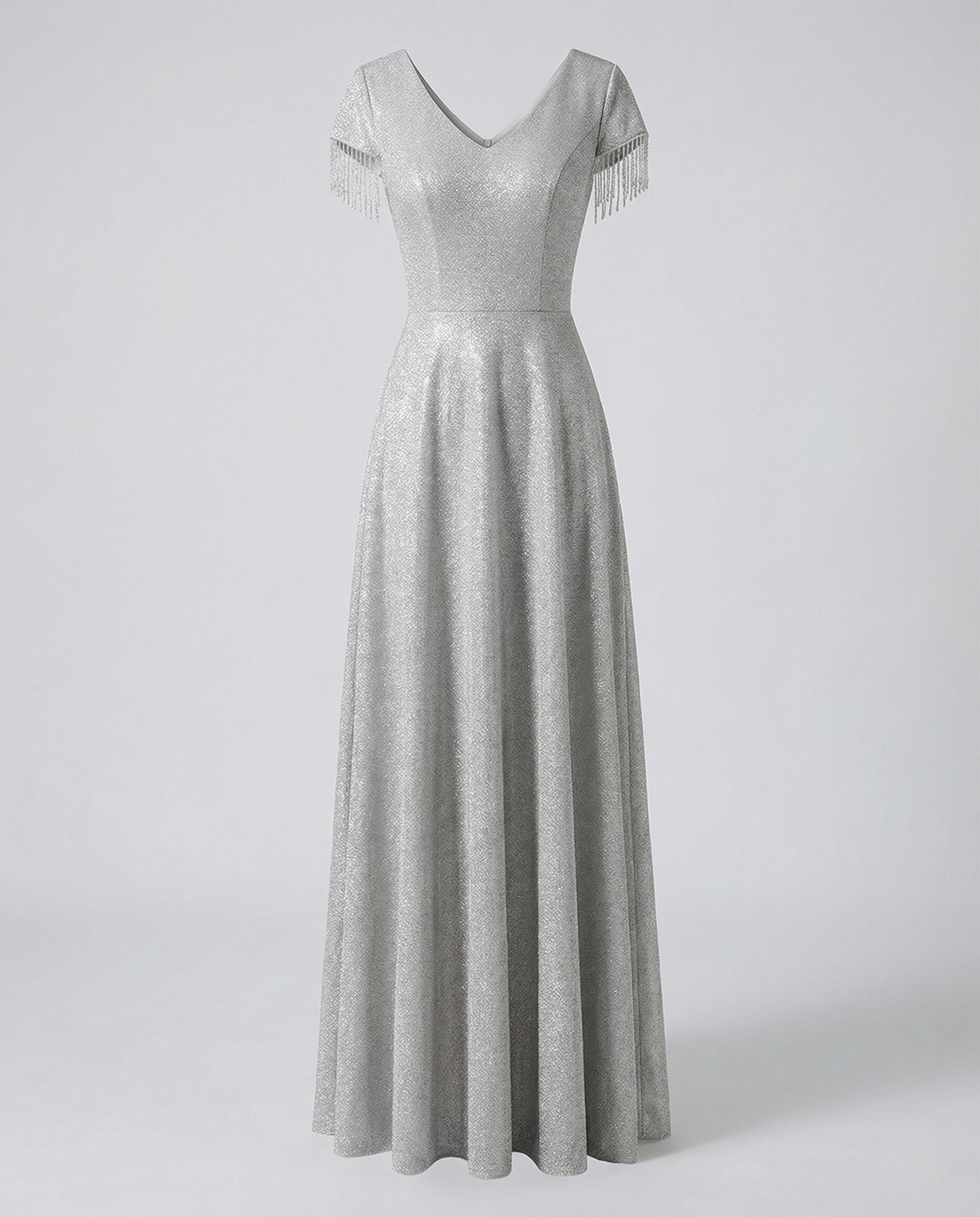 Women's Glittering Evening Dress with Fringe Sleeves