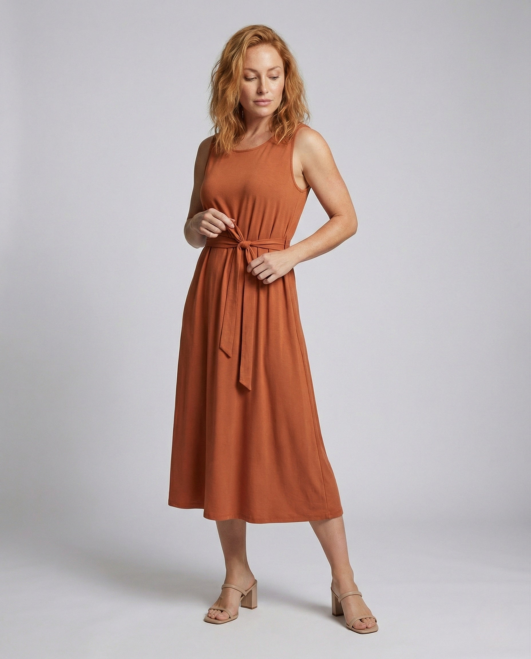 Women's Ankle-Length Casual Dress with Pockets - Front View