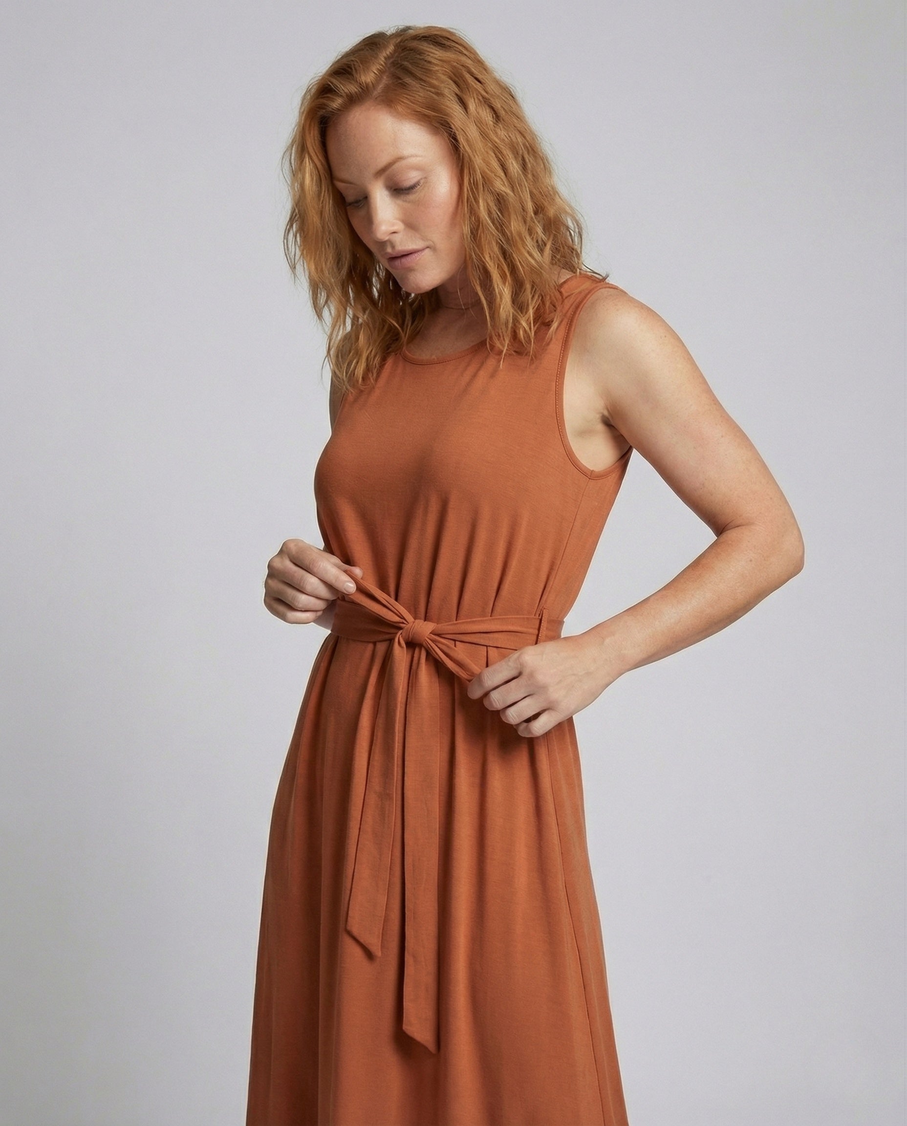 Women's Ankle-Length Casual Dress with Pockets - Upper Body View