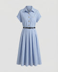 Women's Short Sleeve Shirt Dress with Pinstripes