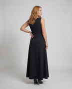 Women's Long Evening Gown with Puff Sleeves - Back View