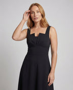 Women's Long Evening Gown with Puff Sleeves - Upper Body View