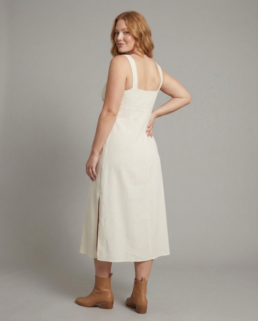 Women's Long A-Line Dress with Slit - Back View