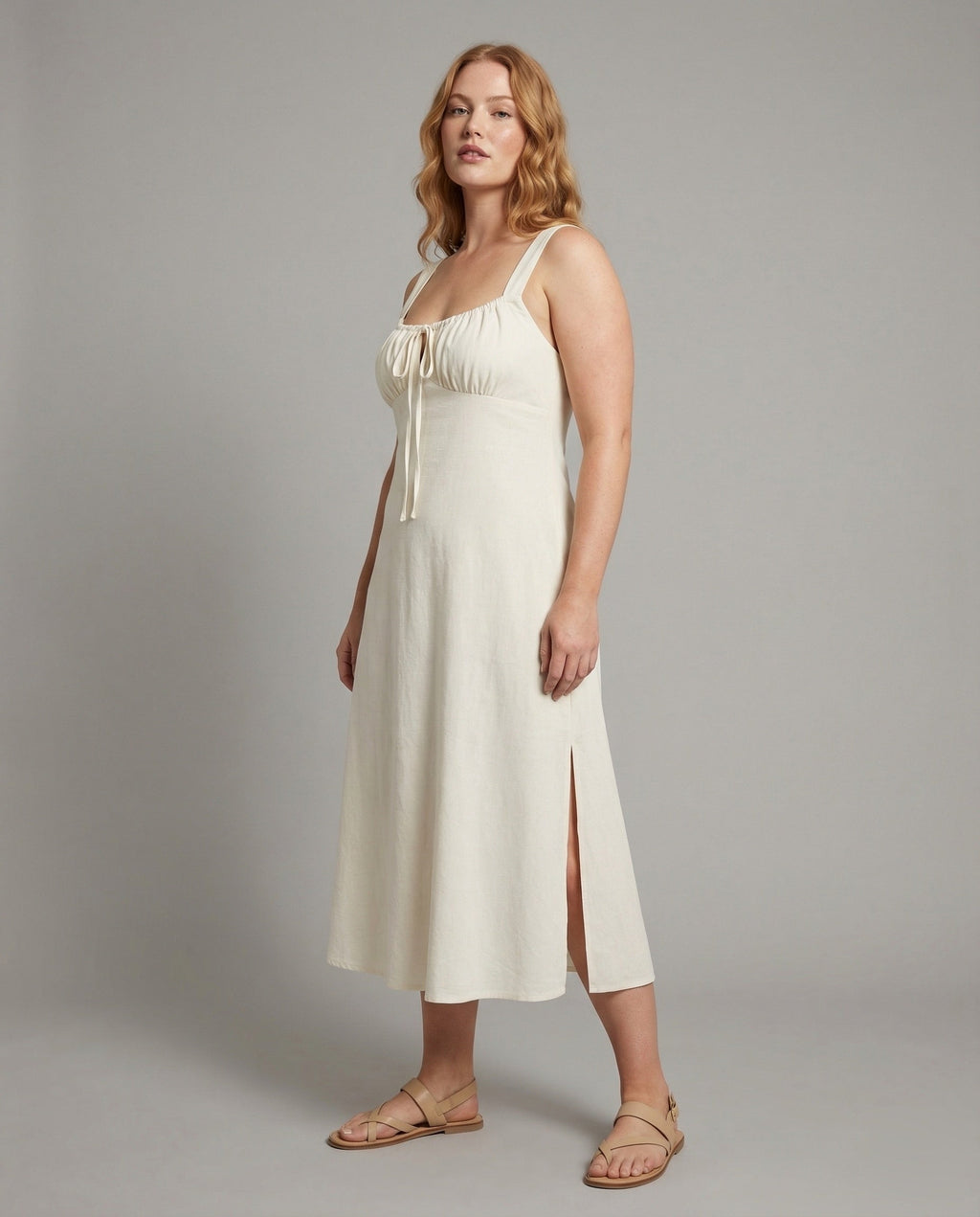 Women's Long A-Line Dress with Slit - Front View