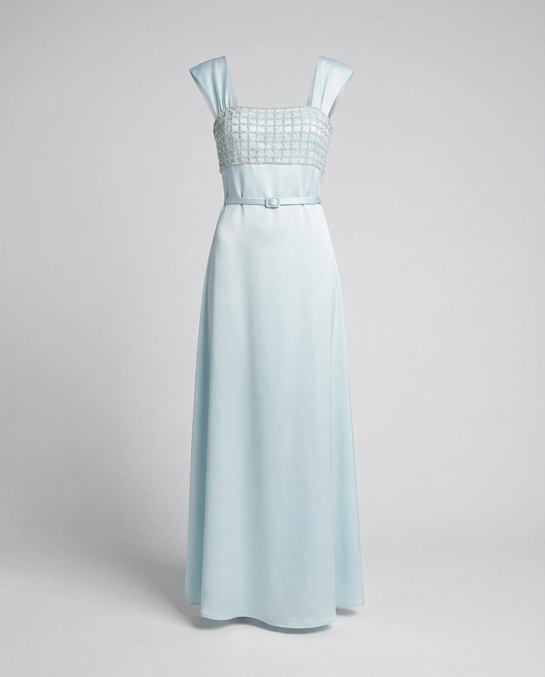 Women's Long Evening Dress with Embroidered Bustier in Empire Cut