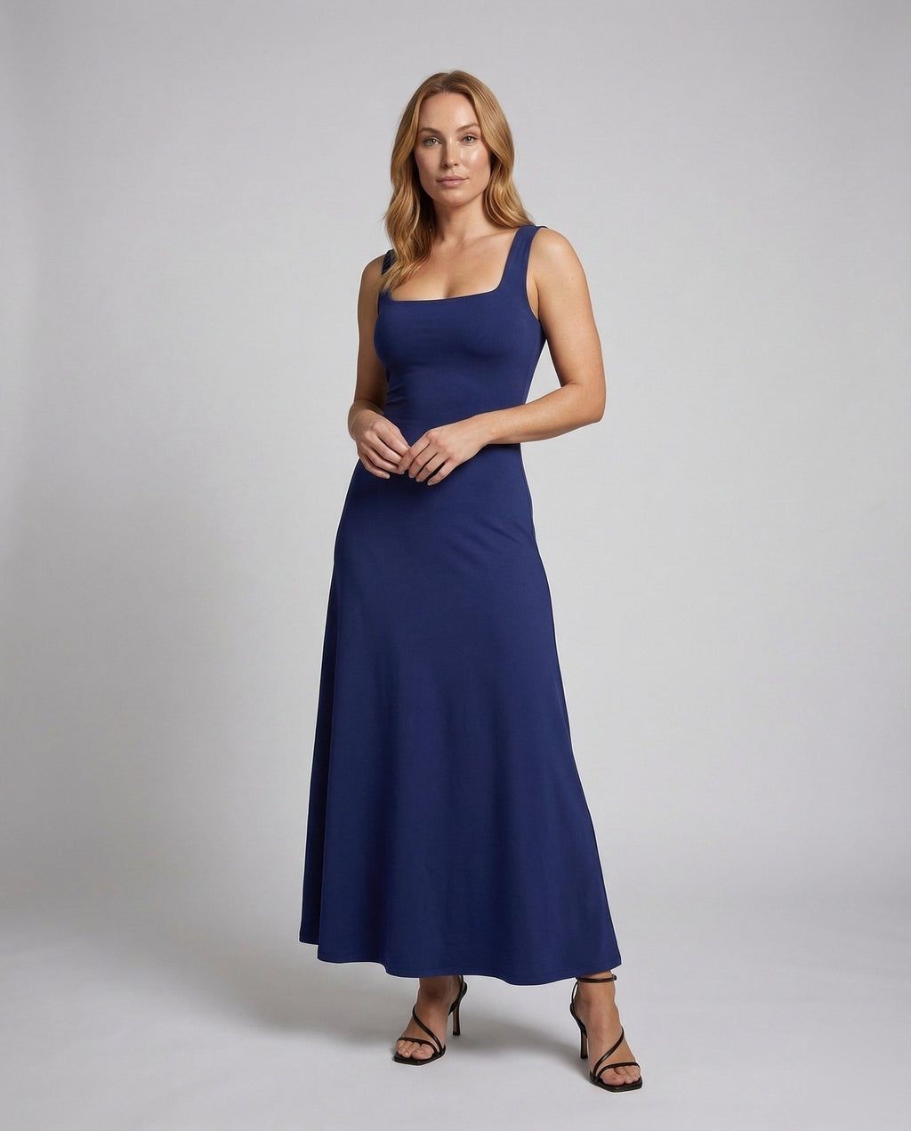 Women's Stretch Jersey Dress with Square Neckline - Front View