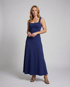 Women's Stretch Jersey Dress with Square Neckline - Front View