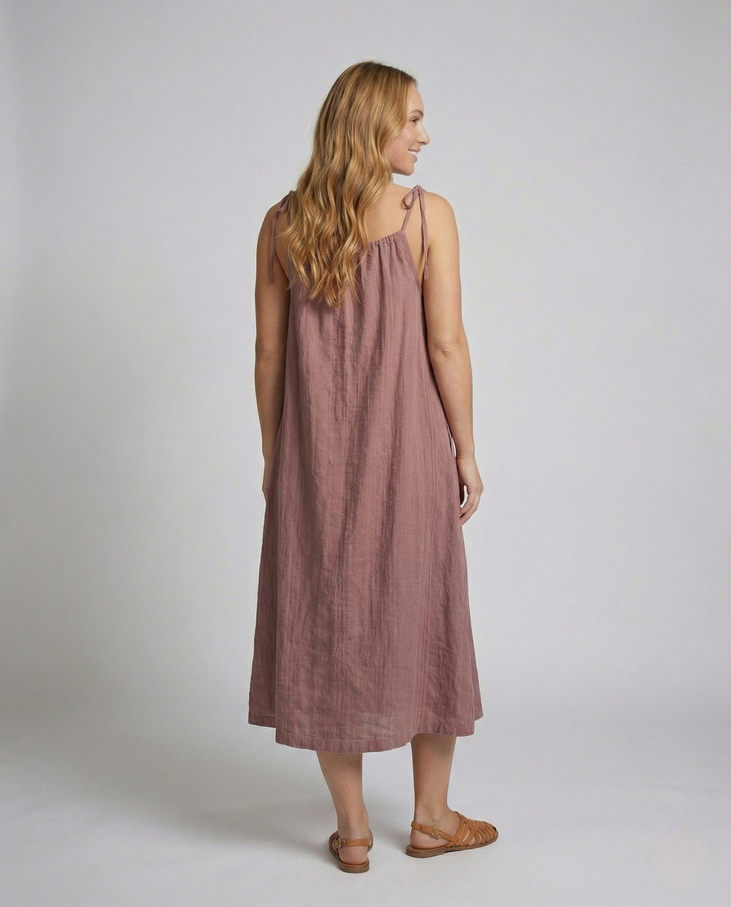 Women's Linen Maxi Dress with Spaghetti Straps - Back View
