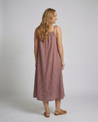 Women's Linen Maxi Dress with Spaghetti Straps - Back View
